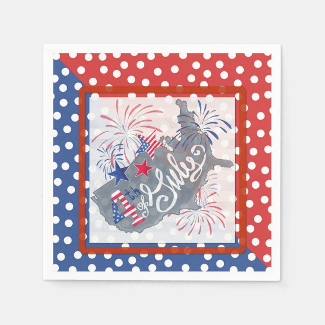 Patriotic 4th of July America Map Flag Napkin (Front)