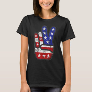 Patriotic  4th Of July American Us Flag Peace Sign T-Shirt