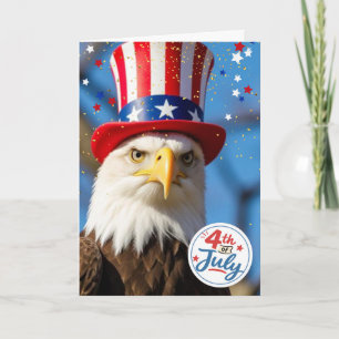Patriotic 4th of July Bald Eagle Uncle Sam Hat Card