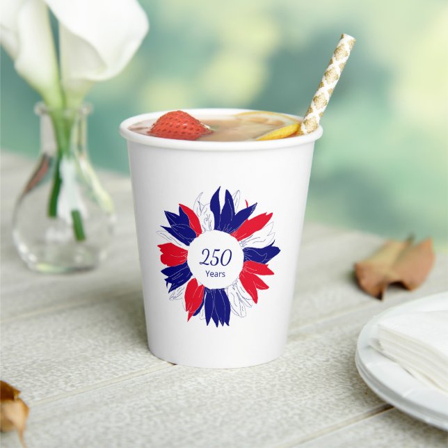 Patriotic 4th of July Bbq Floral 250 Years Paper Cups (Insitu)