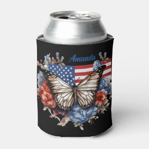 Patriotic 4th Of July Butterfly Can Cooler