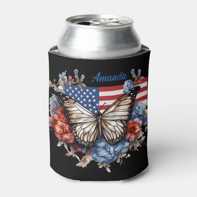 Patriotic 4th Of July Butterfly Can Cooler (Can Front)