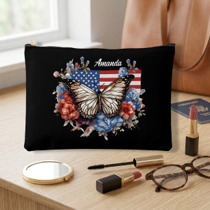 Patriotic 4th Of July Butterfly Large Accessory Pouch