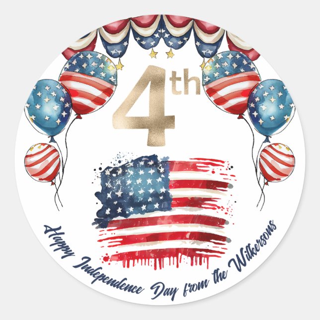Patriotic 4th of July Celebration Classic Round Sticker (Front)