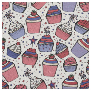 Patriotic 4th of July Cupcakes Hand-Drawn Fabric