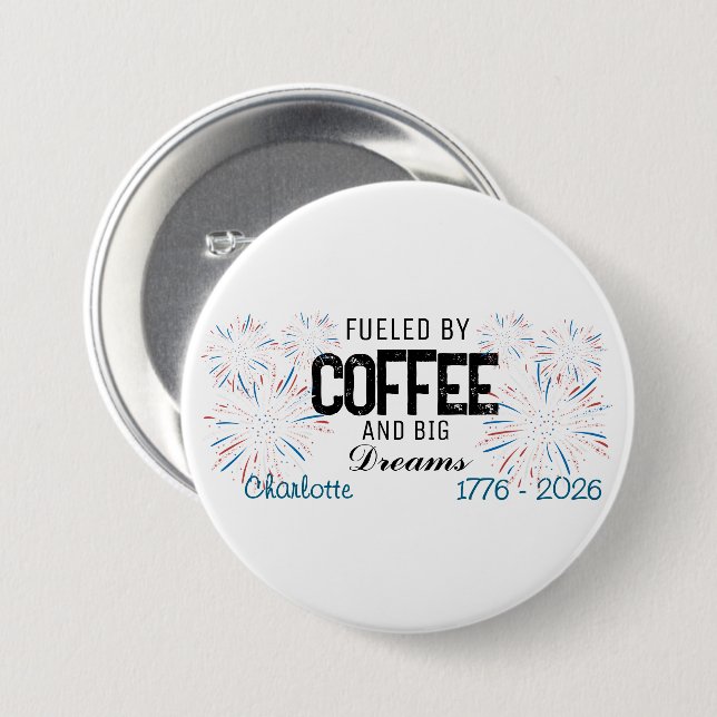  Patriotic 4th of July Custom Name 3 Inch Round Button (Front & Back)