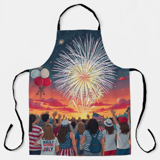 Patriotic 4th of July Fireworks Celebration Crowd  Apron