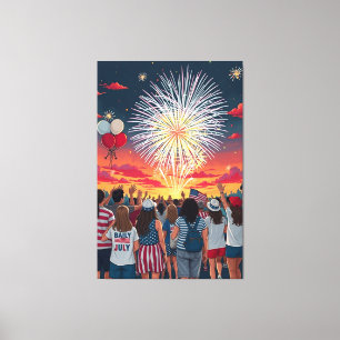 Patriotic 4th of July Fireworks Celebration Crowd  Canvas Print