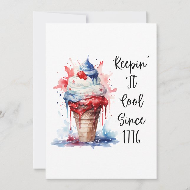 Patriotic 4th of July Ice Cream T-Shirt Holiday Card (Front)