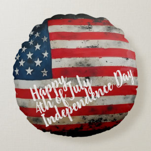 Patriotic 4th of July Independence Day Art Round Pillow