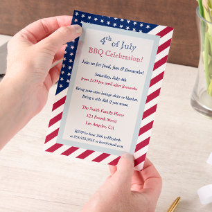 Patriotic 4th of July Red White and Blue BBQ Party Vellum Invitations