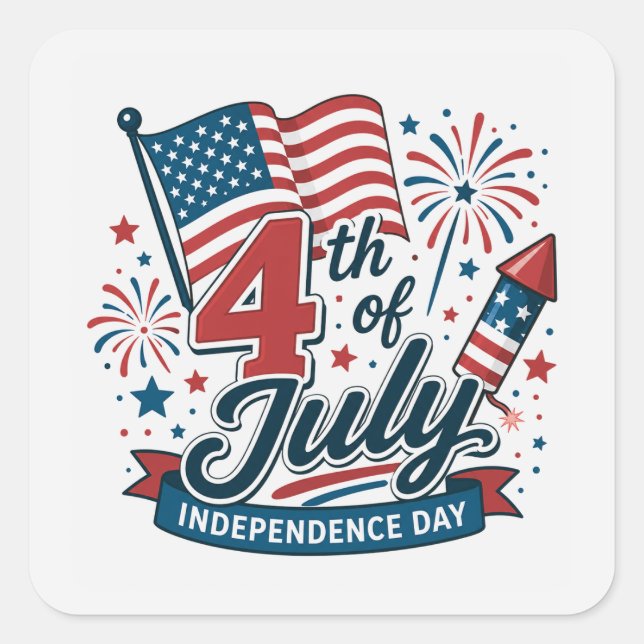 Patriotic 4th of July Square Sticker (Front)