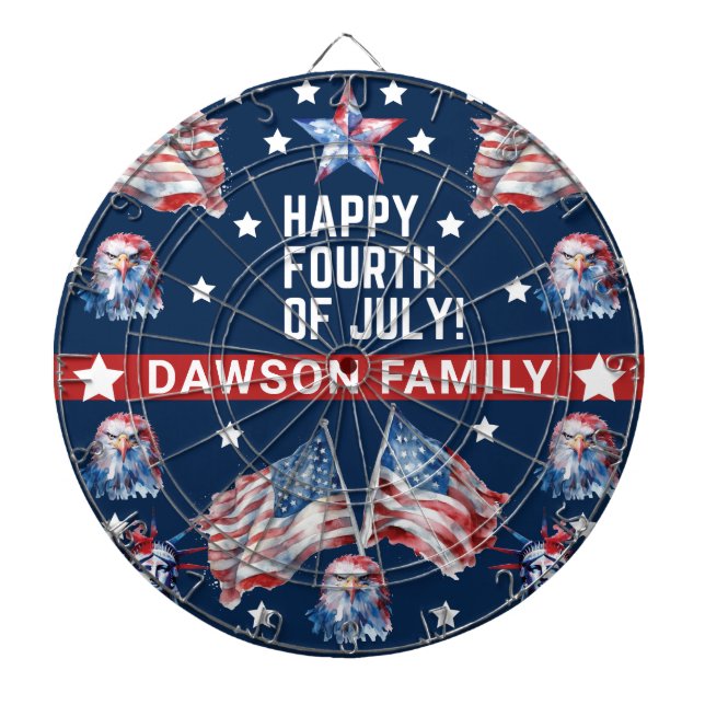 Patriotic 4th of July Watercolor Family Name  Dartboard (Front)