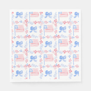Patriotic 4th of July watercolor flags & bows Napkin