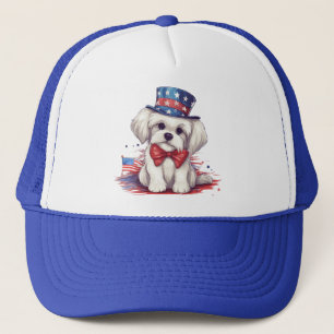 Patriotic 4th of July White Cute Puppy Dog-43568 Trucker Hat