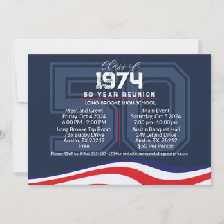 Patriotic 50 Year High School Reunion Varsity Invitation