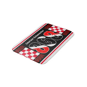 PATRIOTIC 868 Your Name Chequered Flag on BLACK Bath Mat
