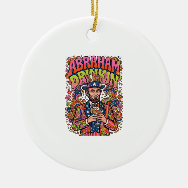Patriotic Abraham Drinkin Retro Ceramic Ornament (Front)