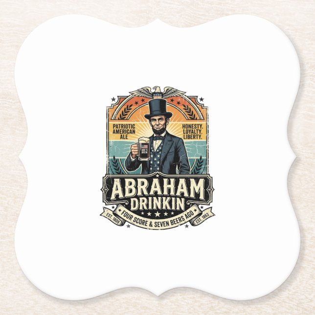 Patriotic Abraham Drinkin Retro Distressed Paper Coaster (Front)