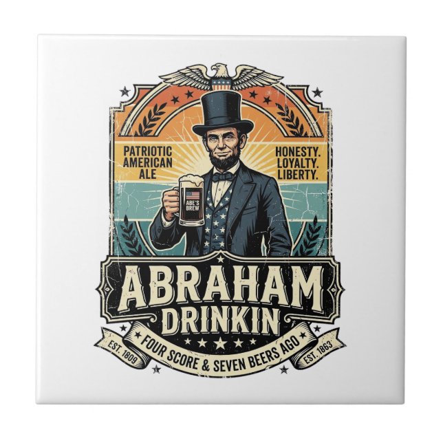 Patriotic Abraham Drinkin Retro Distressed Tile (Front)