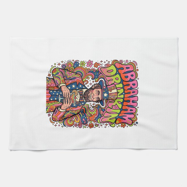 Patriotic Abraham Drinkin Retro Kitchen Towel (Horizontal)