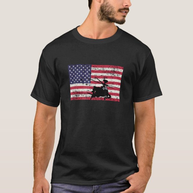 Patriotic AH 64 Apache Helicopter American flag t  T-Shirt (Front)