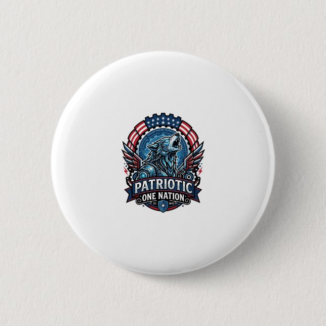 Patriotic Ai Freedom Wolf Cyberpunk Future Freedom 2 Inch Round Button (Front)