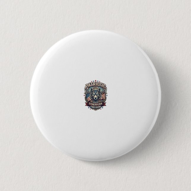 Patriotic Ai Freedom Wolf Cyberpunk Future Freedom 2 Inch Round Button (Front)