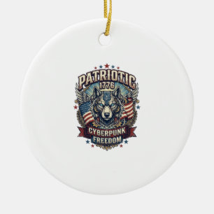 Patriotic Ai Freedom Wolf Cyberpunk Future Freedom Ceramic Ornament