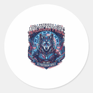 Patriotic Ai Freedom Wolf Cyberpunk Future Freedom Classic Round Sticker