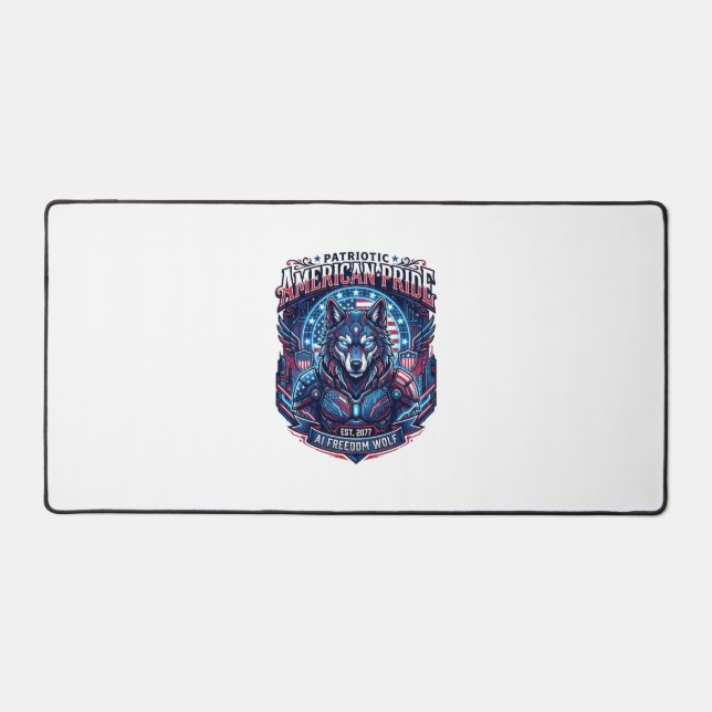 Patriotic Ai Freedom Wolf Cyberpunk Future Freedom Desk Mat (Front)