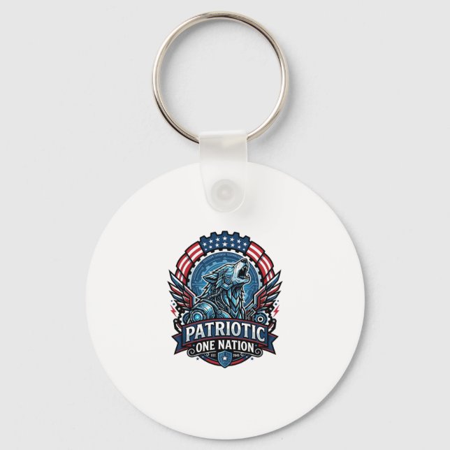 Patriotic Ai Freedom Wolf Cyberpunk Future Freedom Keychain (Front)