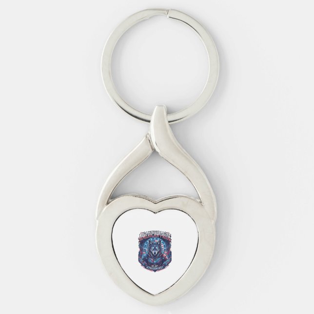 Patriotic Ai Freedom Wolf Cyberpunk Future Freedom Keychain (Front)