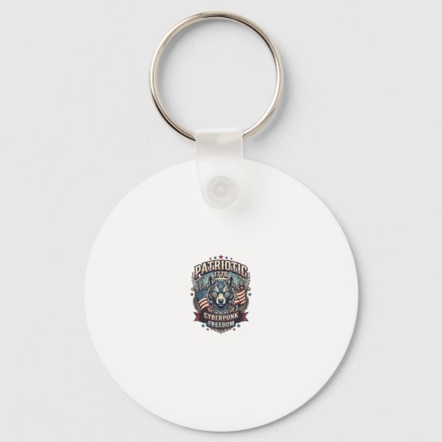 Patriotic Ai Freedom Wolf Cyberpunk Future Freedom Keychain (Front)