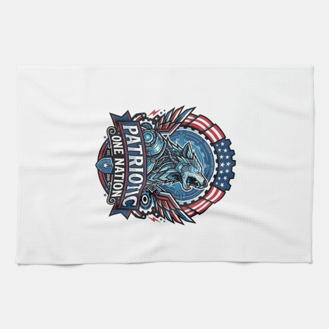 Patriotic Ai Freedom Wolf Cyberpunk Future Freedom Kitchen Towel (Horizontal)