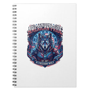 Patriotic Ai Freedom Wolf Cyberpunk Future Freedom Notebook