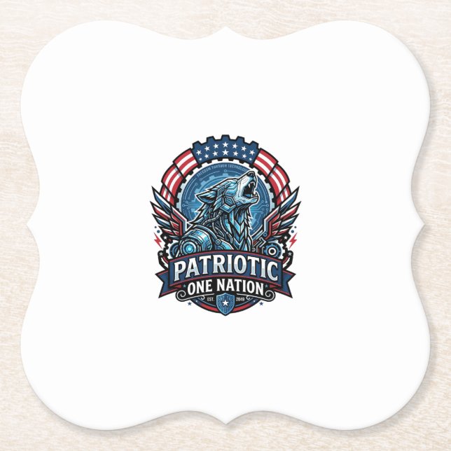 Patriotic Ai Freedom Wolf Cyberpunk Future Freedom Paper Coaster (Front)