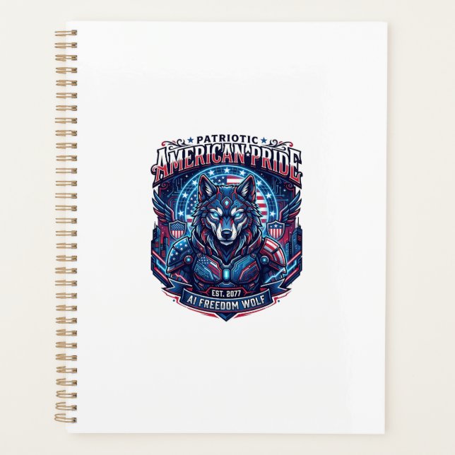Patriotic Ai Freedom Wolf Cyberpunk Future Freedom Planner (Front)