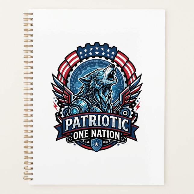 Patriotic Ai Freedom Wolf Cyberpunk Future Freedom Planner (Front)