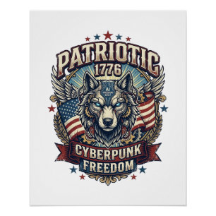 Patriotic Ai Freedom Wolf Cyberpunk Future Freedom Poster