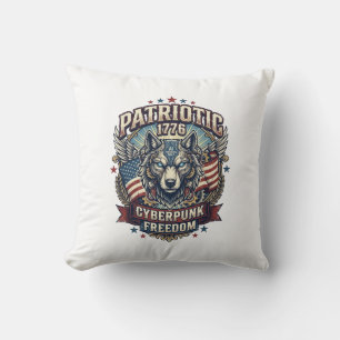 Patriotic Ai Freedom Wolf Cyberpunk Future Freedom Throw Pillow