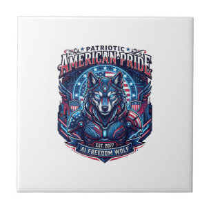 Patriotic Ai Freedom Wolf Cyberpunk Future Freedom Tile