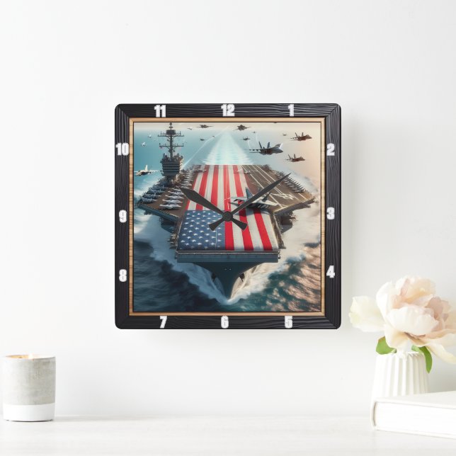 Patriotic Aircraft Carrier Jets  Square Wall Clock (Home)