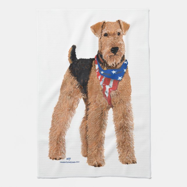 Patriotic Airedale Terrier Kitchen Towel (Vertical)
