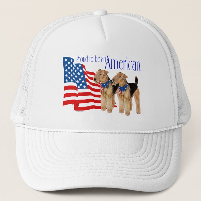 Patriotic Airedale Terriers Trucker Hat (Front)