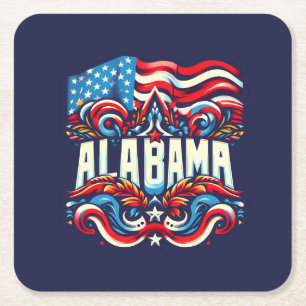 Patriotic Alabama Abstract Decorative Design Square Paper Coaster