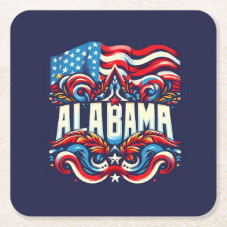 Patriotic Alabama Abstract Decorative Design Square Paper Coaster