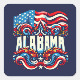 Patriotic Alabama Abstract Decorative Design Square Sticker