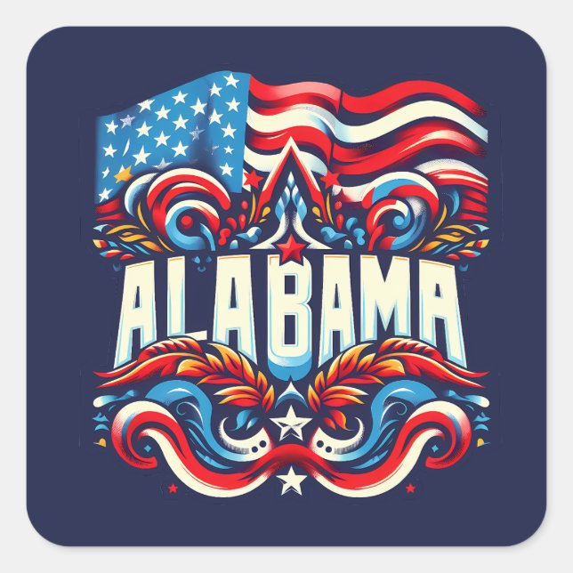 Patriotic Alabama Abstract Decorative Design Square Sticker (Front)