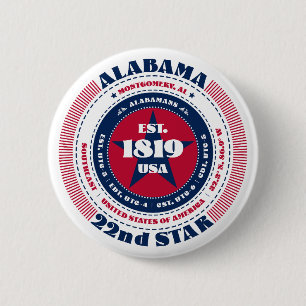 Patriotic Alabama Circle with State Details 2 Inch Round Button